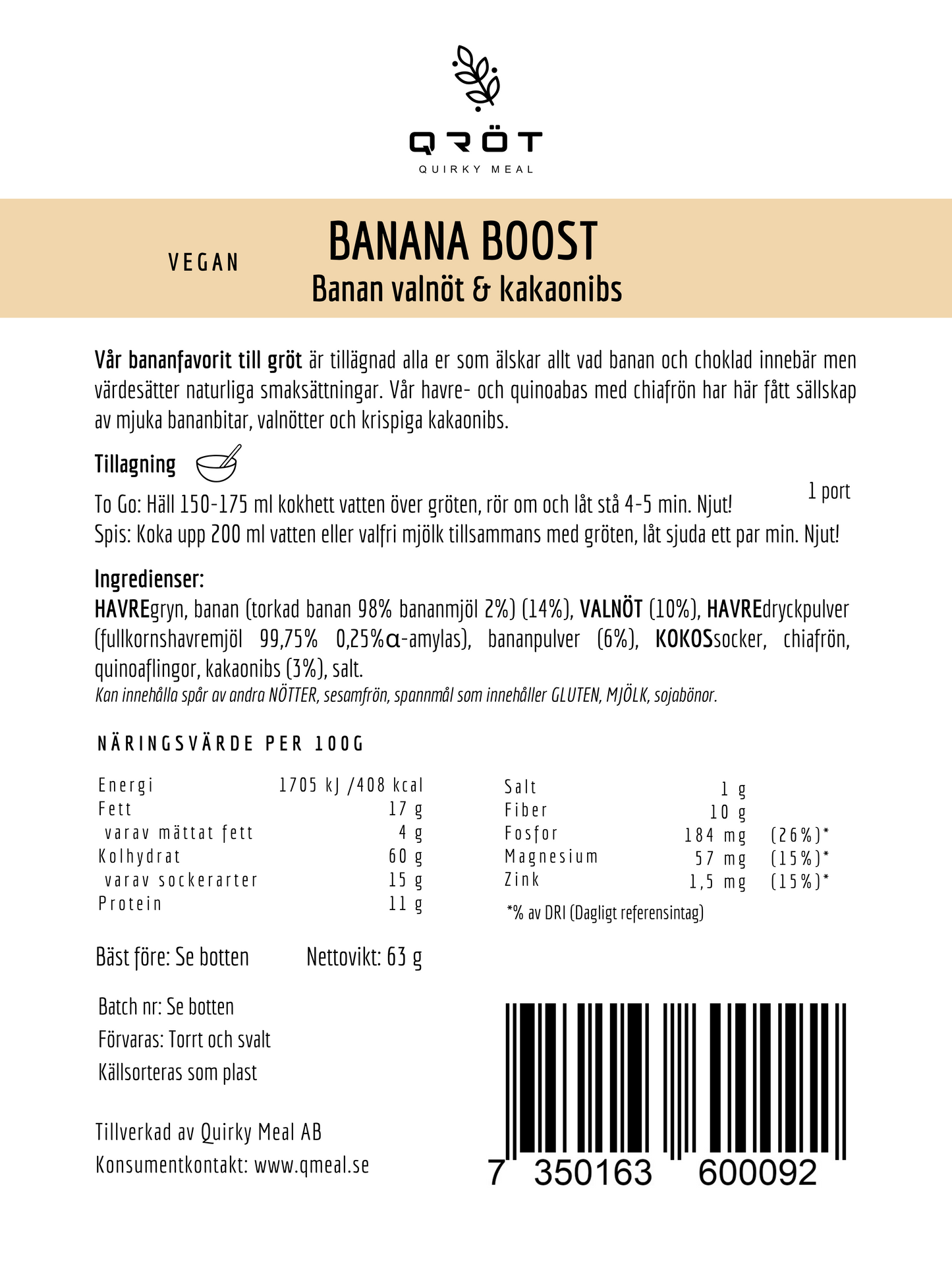 VEGAN Banana Boost TO GO