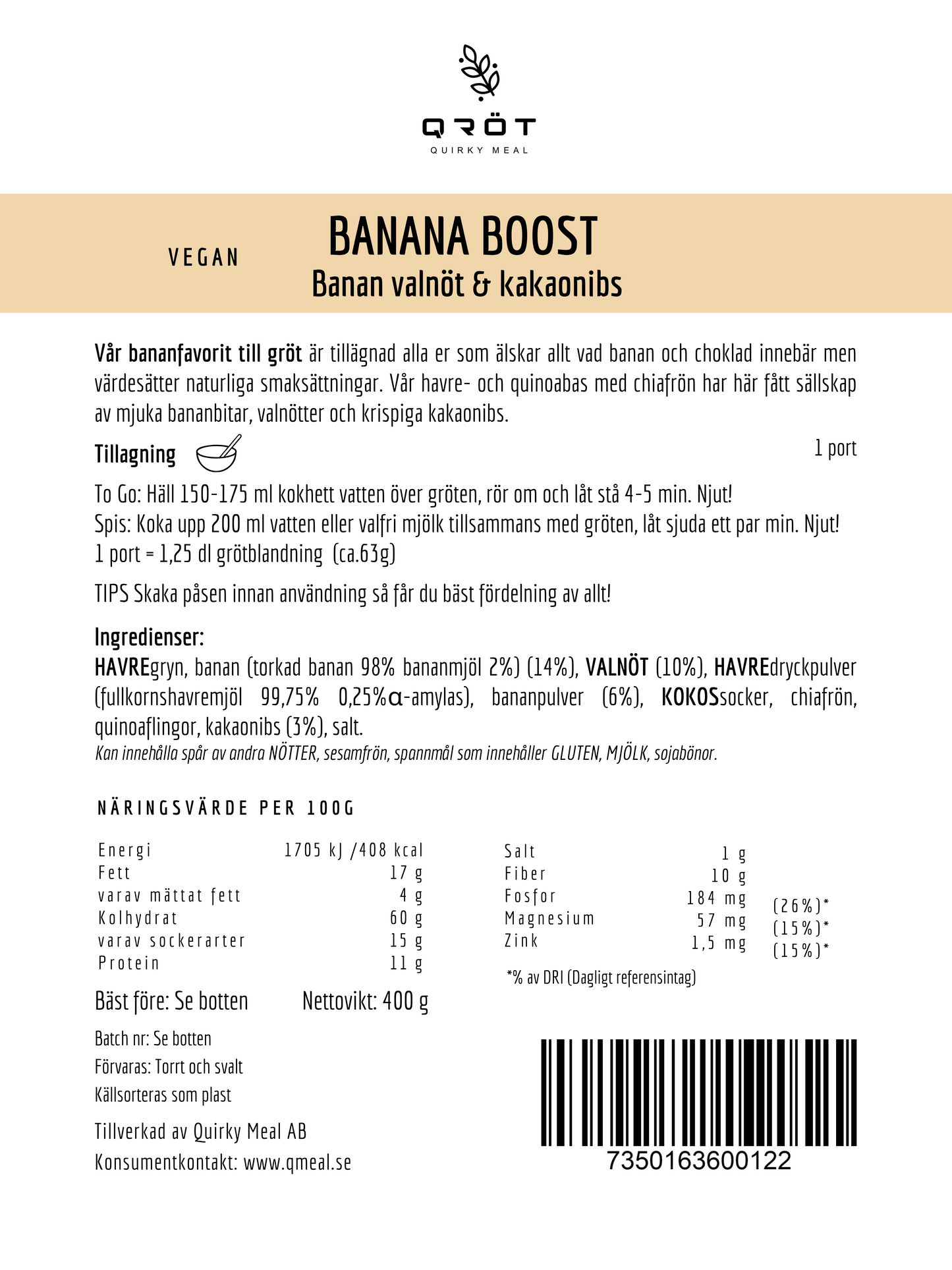 VEGAN Banana Boost STOR PACK 400g